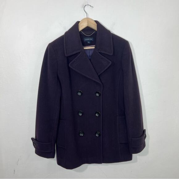 Lands' End Classic Purple Double Breasted Wool Cashmere Pea Coat Size 12 - Picture 1 of 16
